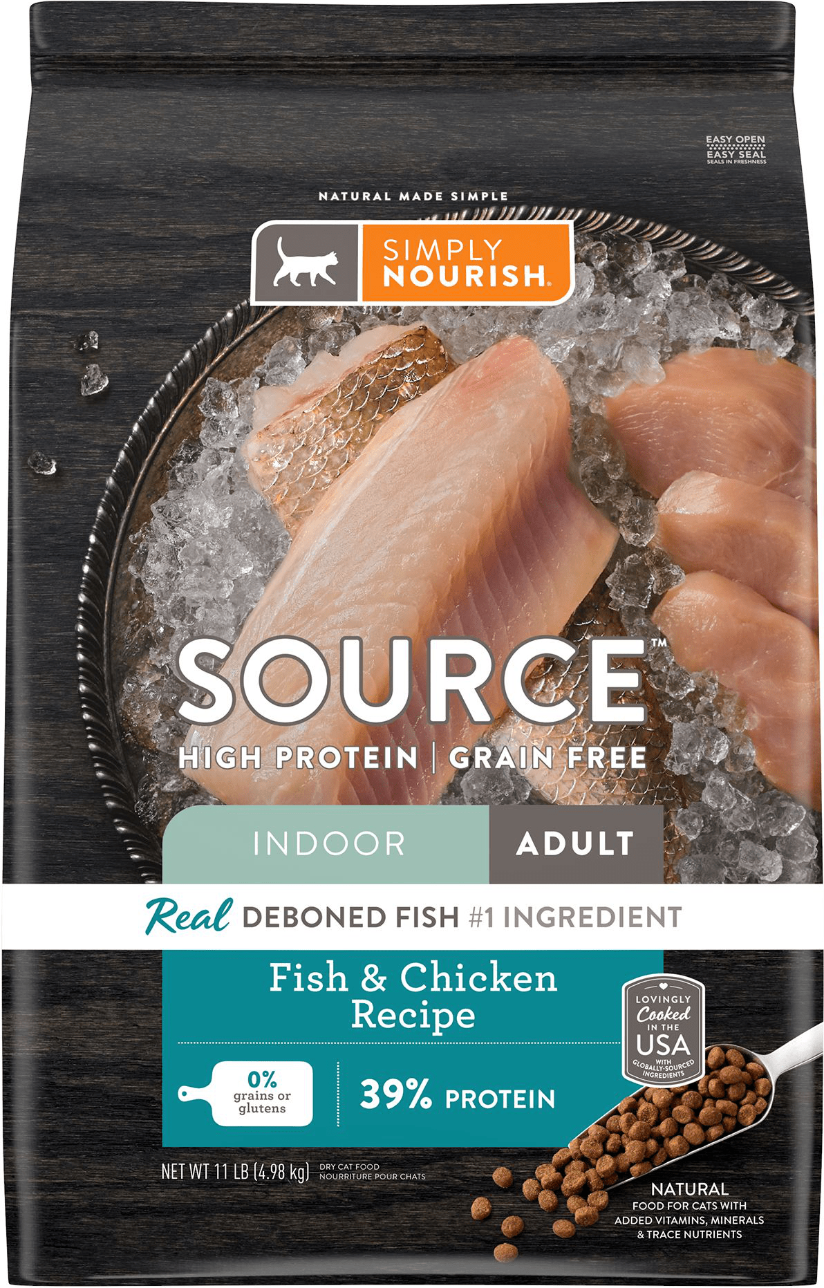 Simply Nourish Source Indoor Adult Dry Cat Food Natural, Grain Free, Fish & Chicken